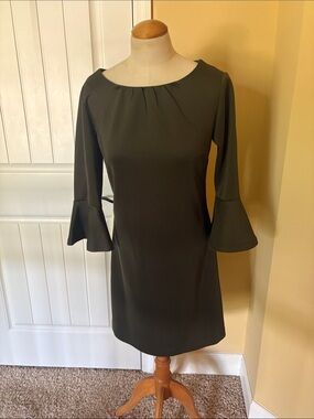New York & Company Olive Green Bell-Sleeve Shift Dress